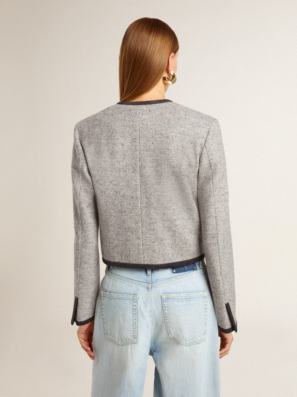 Golden Goose Women's grey wool and silk jacket with black suede trim