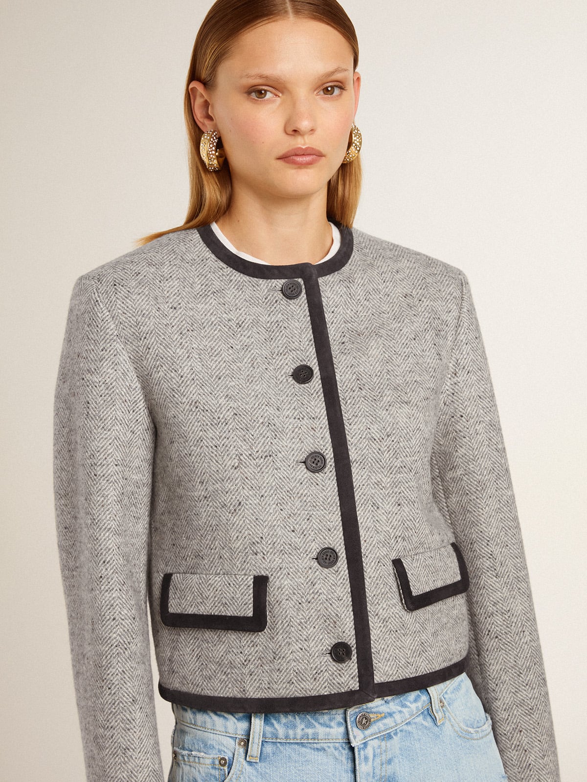 Golden Goose Women's grey wool and silk jacket with black suede trim