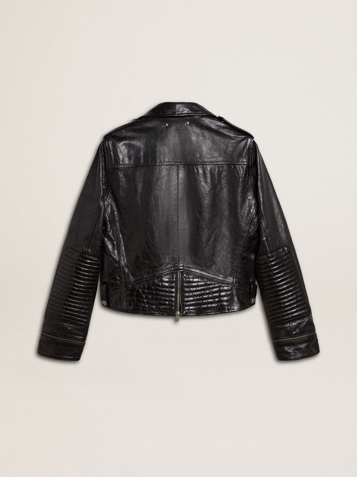 Golden Goose Women’s black leather biker jacket with glossy effect