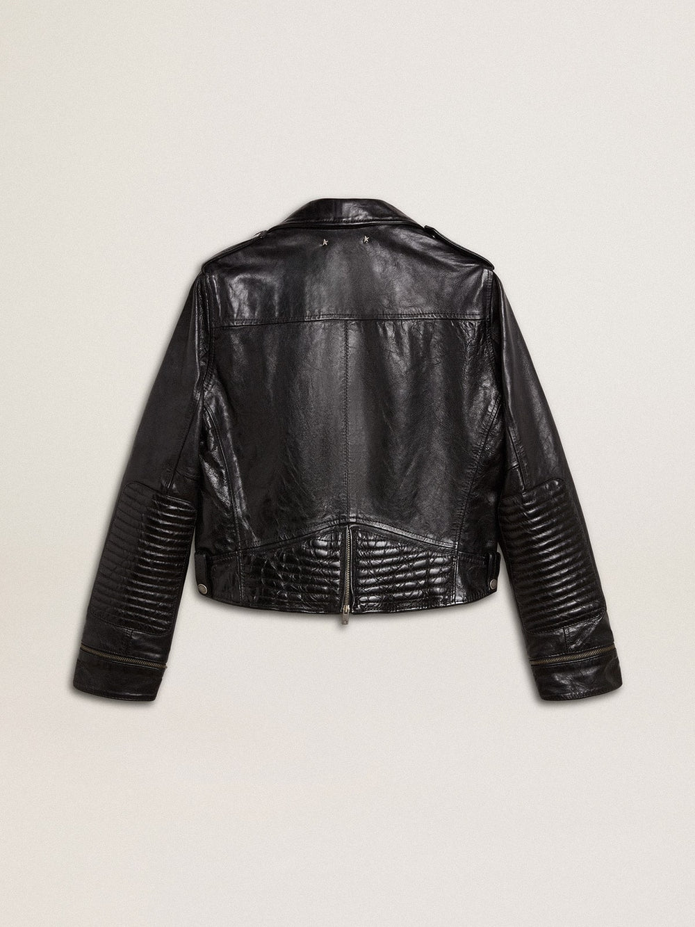 Golden Goose Women’s black leather biker jacket with glossy effect