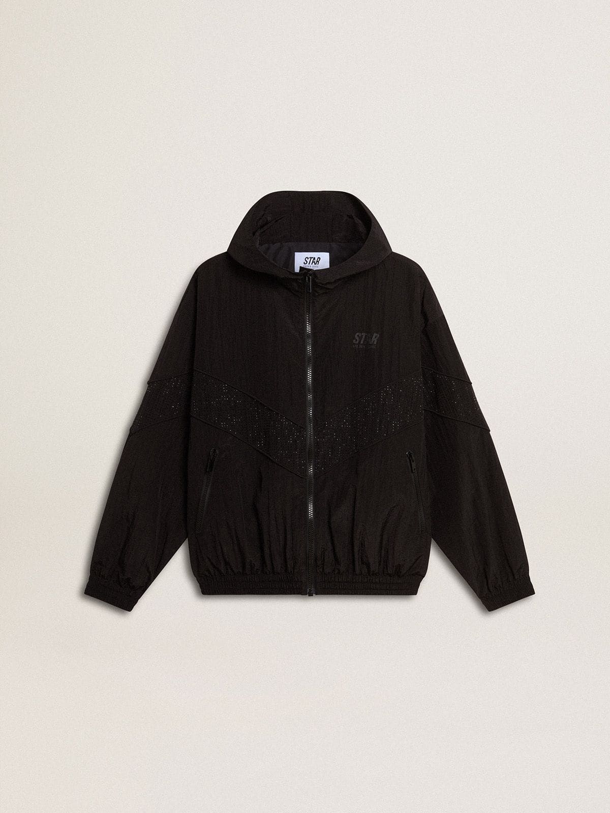 Golden Goose Women's windcheater in black nylon with tone-on-tone crystals