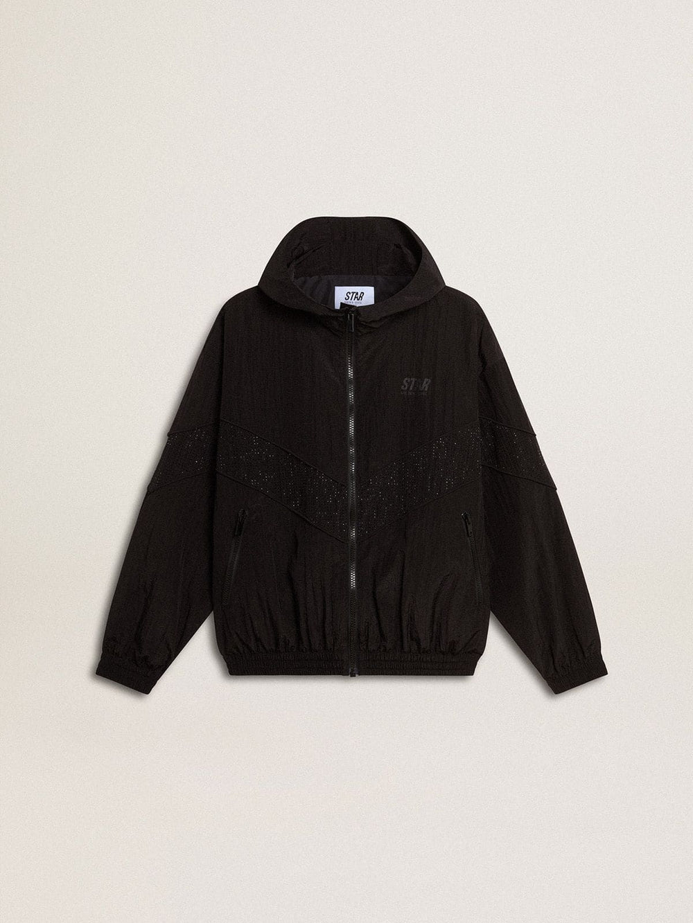 Golden Goose Women's windcheater in black nylon with tone-on-tone crystals