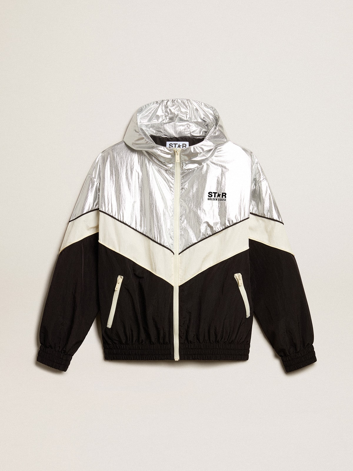 Golden Goose Women's windcheater in silver and black technical fabric