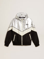 Golden Goose Women's windcheater in silver and black technical fabric