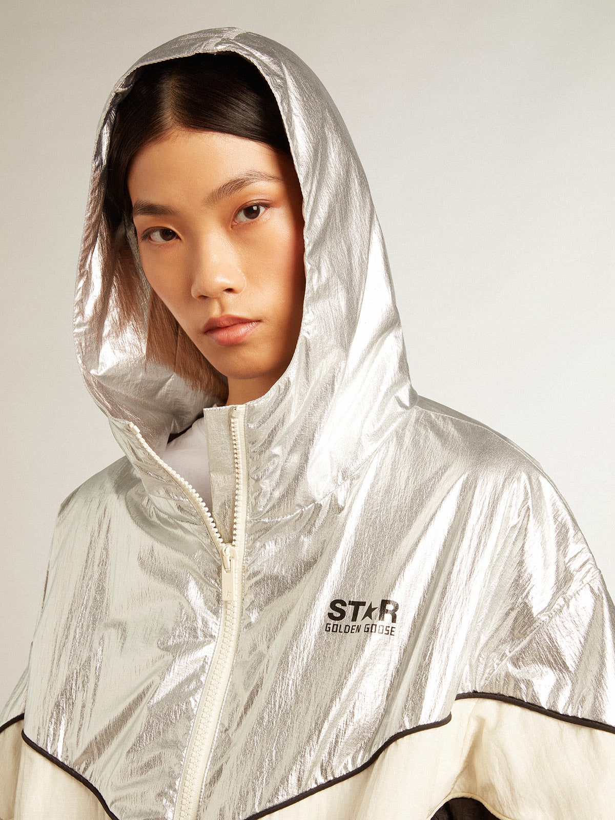 Golden Goose Women's windcheater in silver and black technical fabric