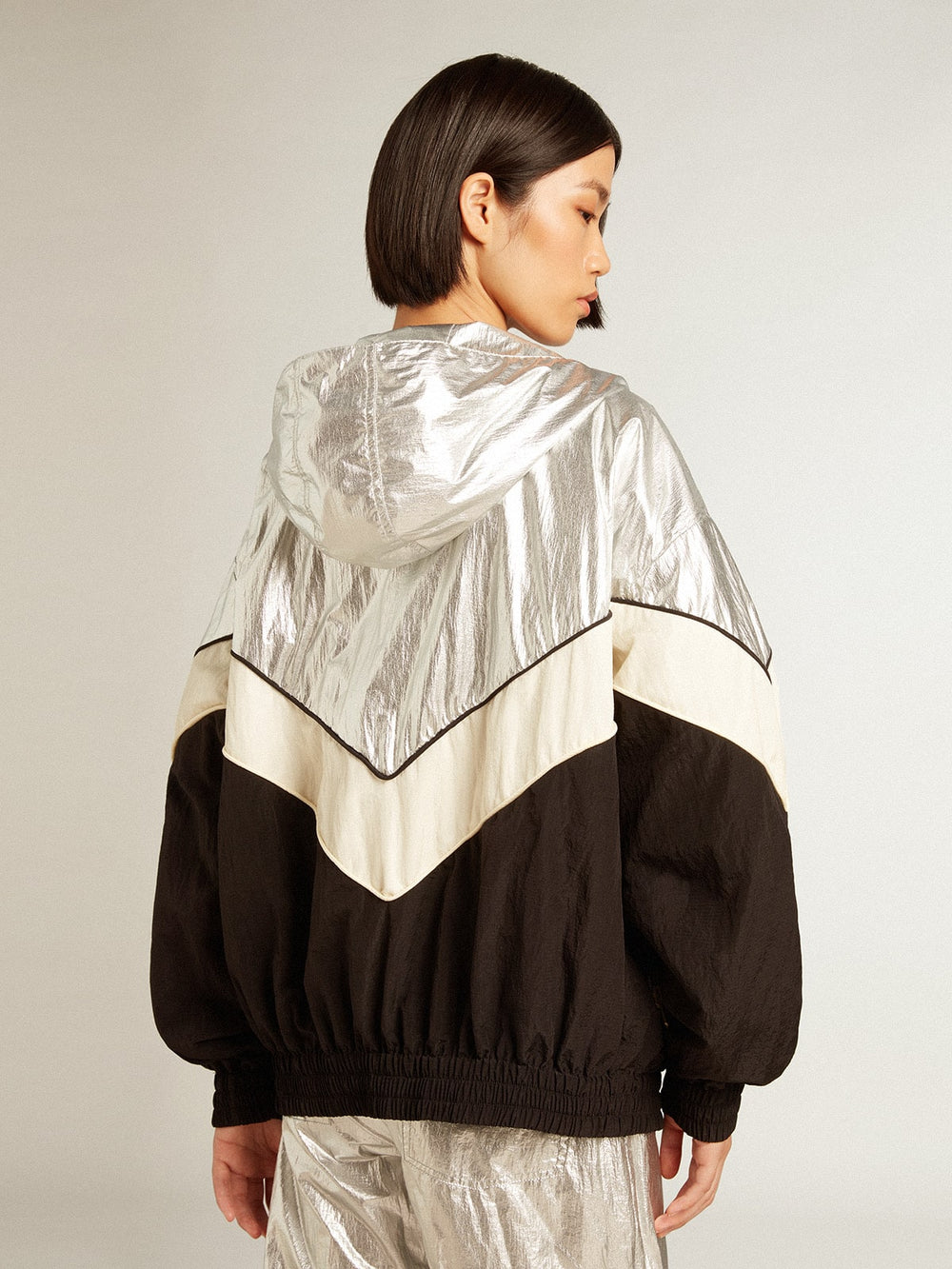 Golden Goose Women's windcheater in silver and black technical fabric