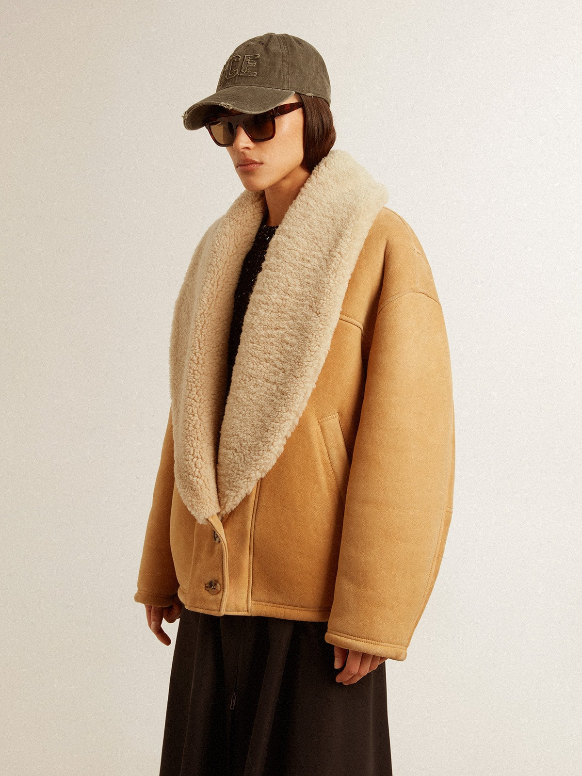 Golden Goose Women's sheepskin jacket with a wide shearling shawl collar