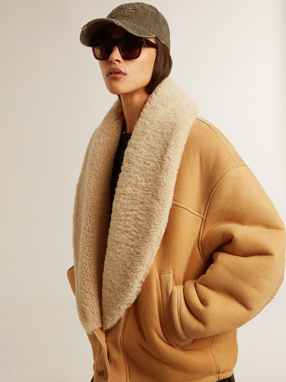 Golden Goose Women's sheepskin jacket with a wide shearling shawl collar