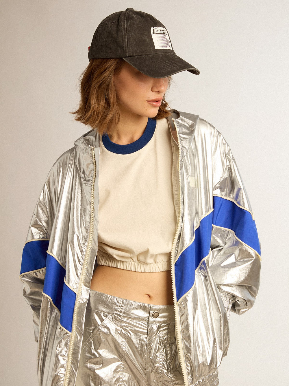 Golden Goose Women’s windcheater in silver technical fabric