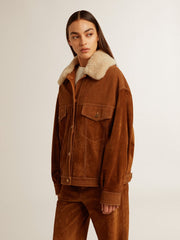Golden Goose Women's jacket in tobacco-colored split leather with a shearling collar