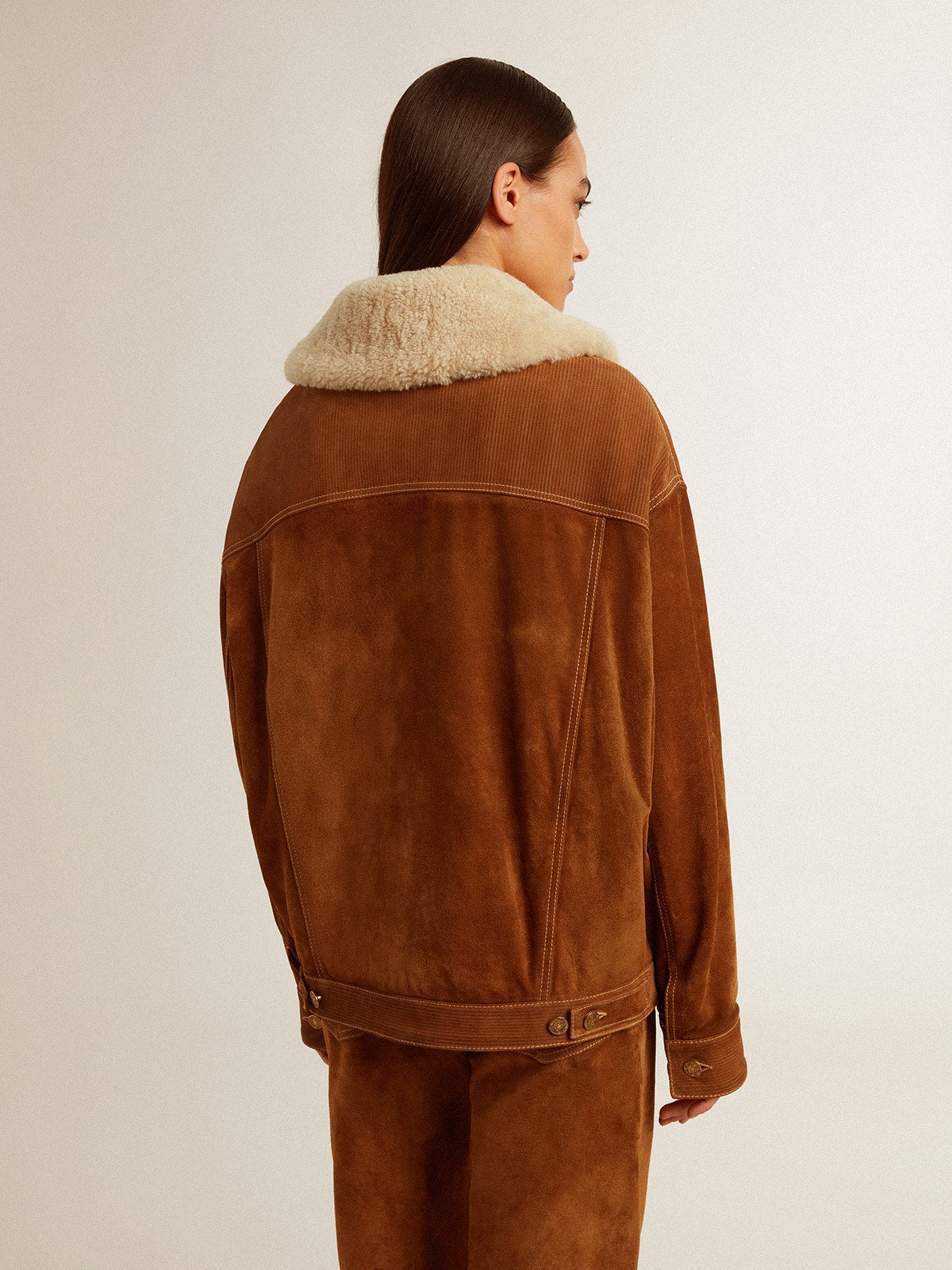 Golden Goose Women's jacket in tobacco-colored split leather with a shearling collar