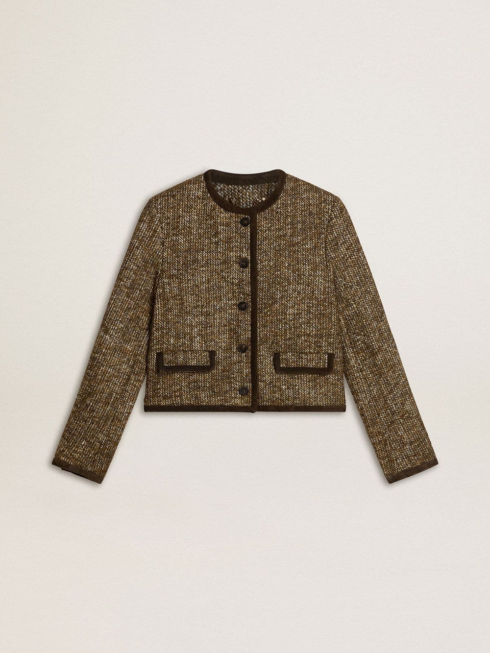 Golden Goose Women's Journey jacket in wool tweed with coffee-colored suede details