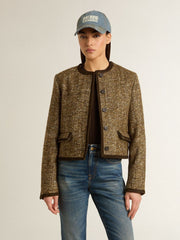 Golden Goose Women's Journey jacket in wool tweed with coffee-colored suede details