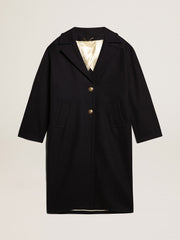 Golden Goose Women's single-breasted cocoon coat in dark blue wool with gold button
