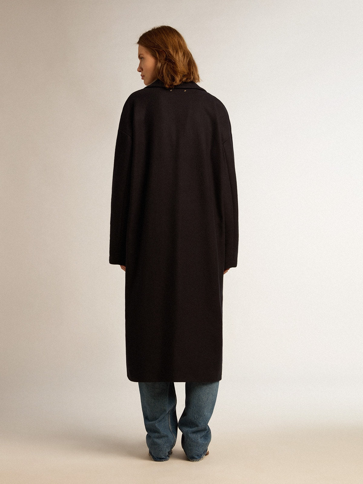 Golden Goose Women's single-breasted cocoon coat in dark blue wool with gold button