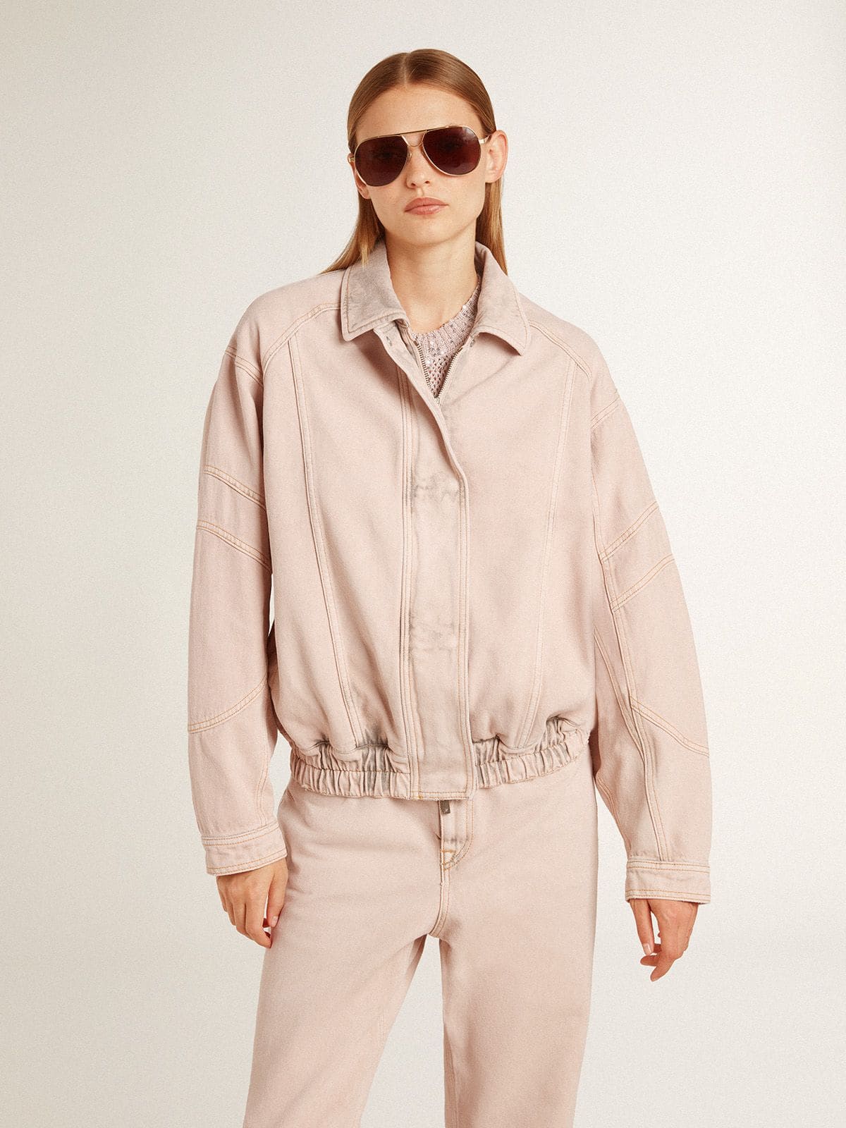 Golden Goose Women's pink dyed denim bomber jacket