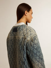 Golden Goose Women's blue quilted jacket in cotton denim with distressed finish