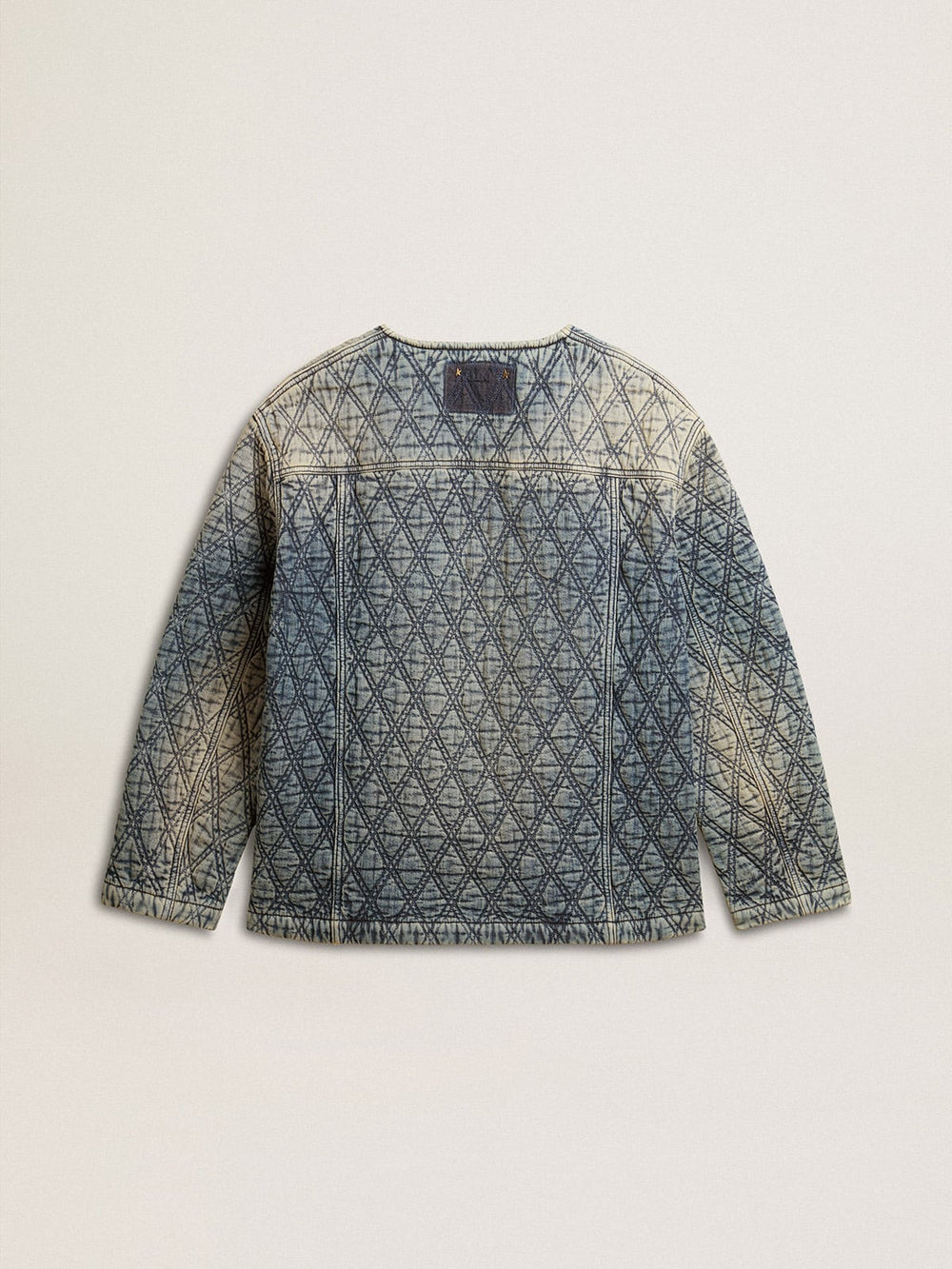 Golden Goose Women's blue quilted jacket in cotton denim with distressed finish