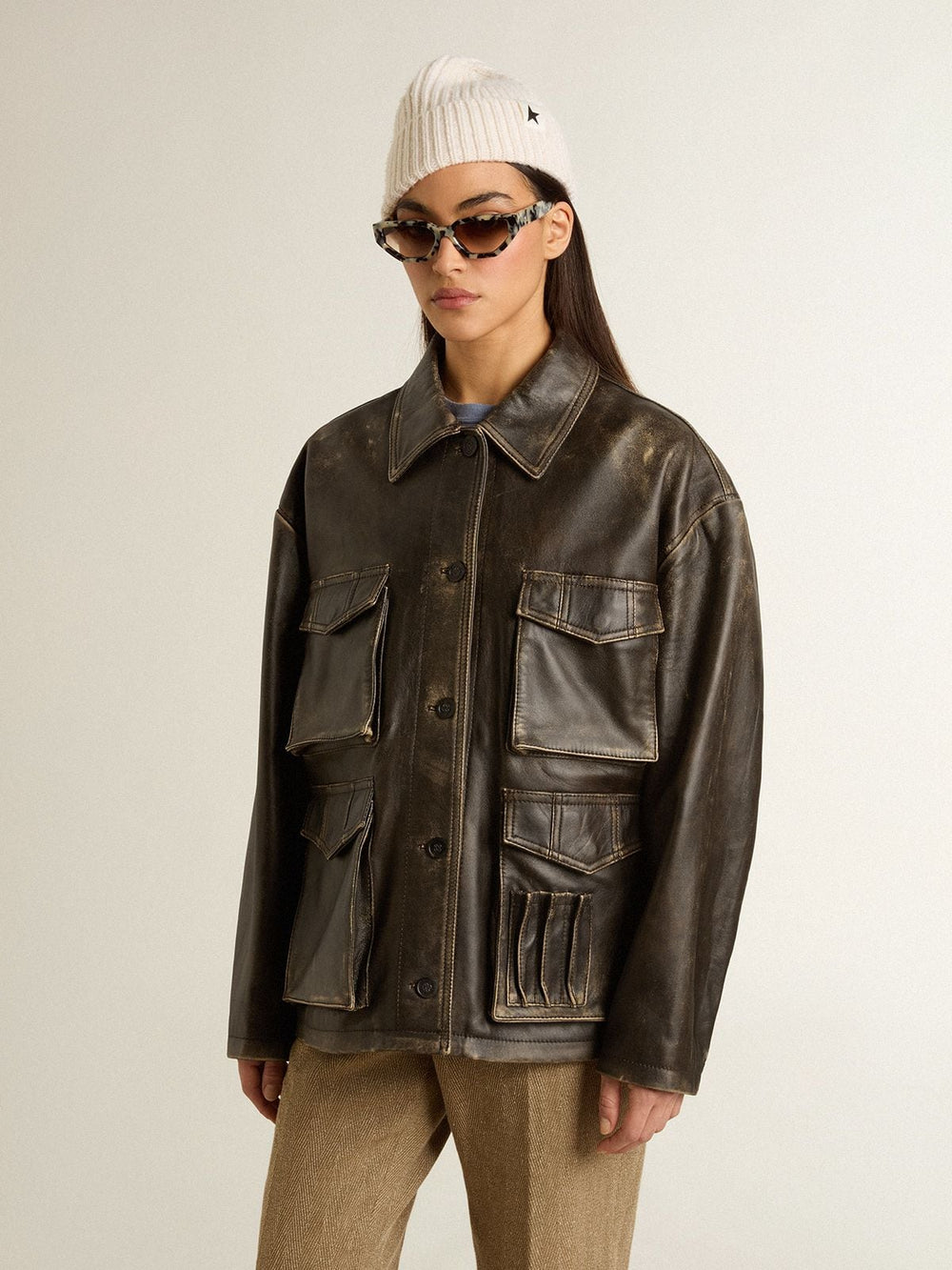 Golden Goose Women's aged brown nappa leather jacket