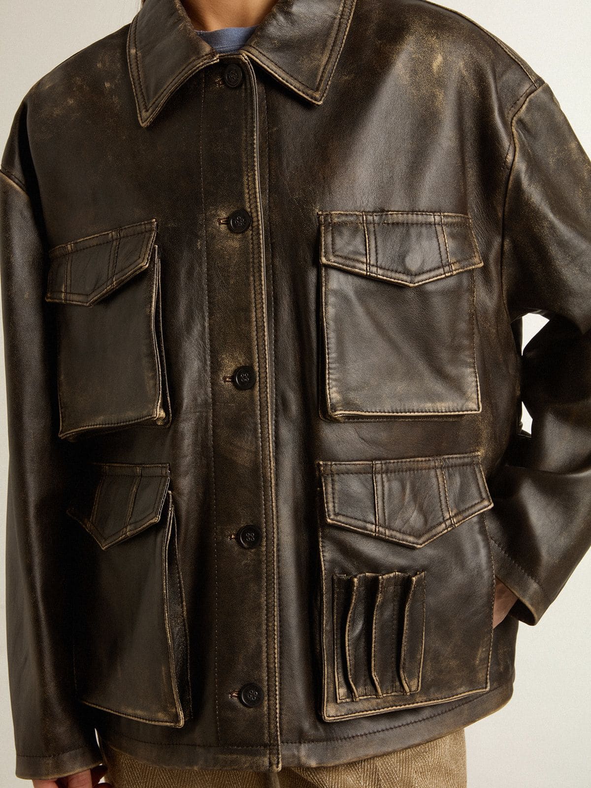 Golden Goose Women's aged brown nappa leather jacket