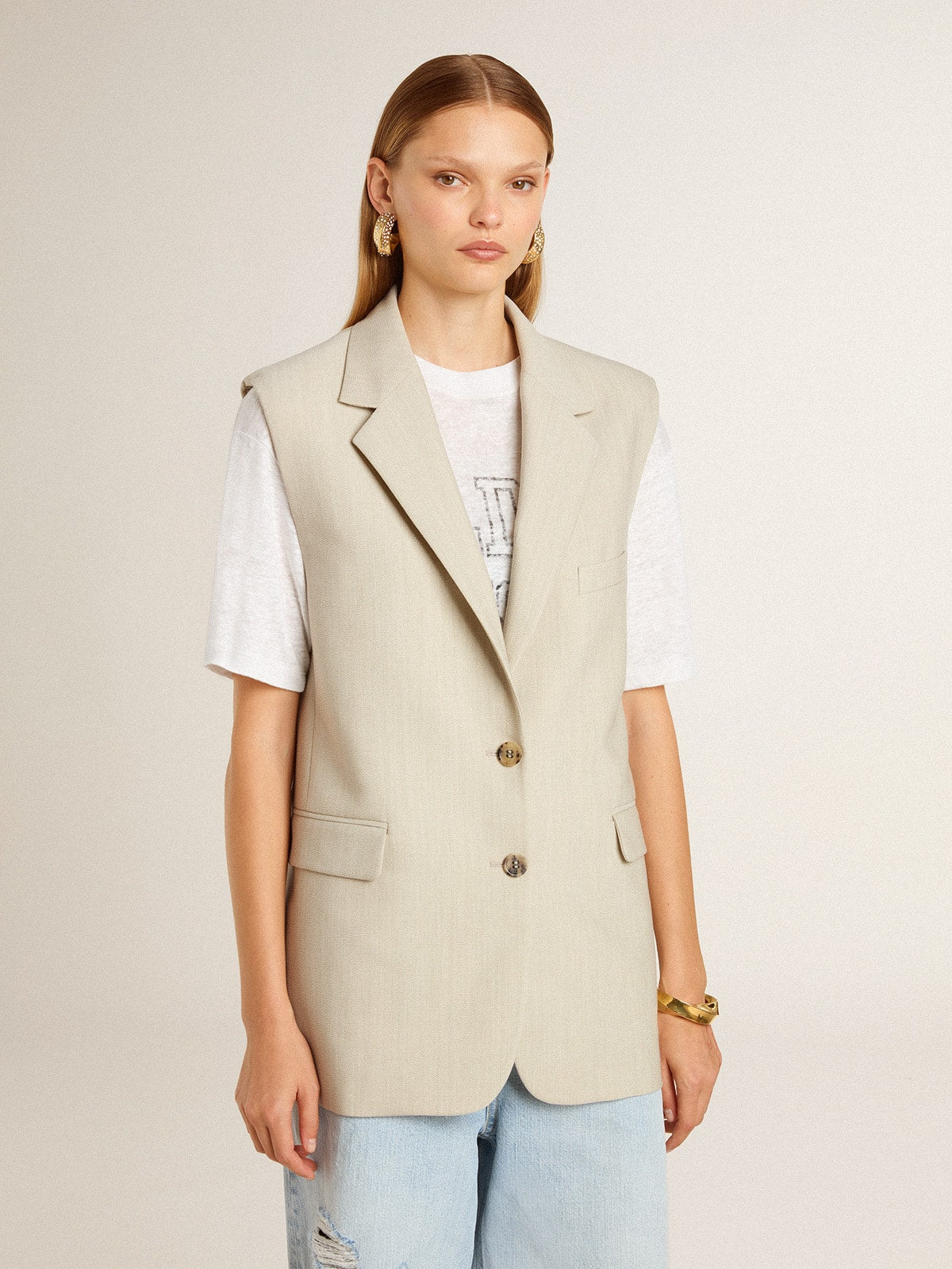 Golden Goose Women's khaki wool blend vest jacket