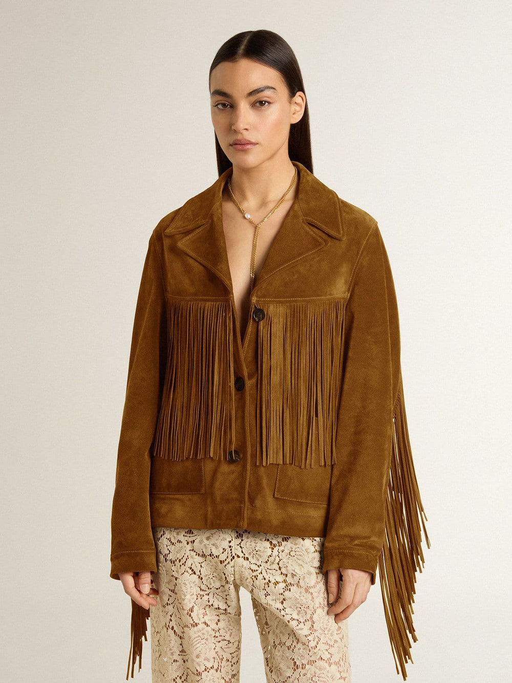 Golden Goose Women’s tobacco-colored suede jacket women with fringes