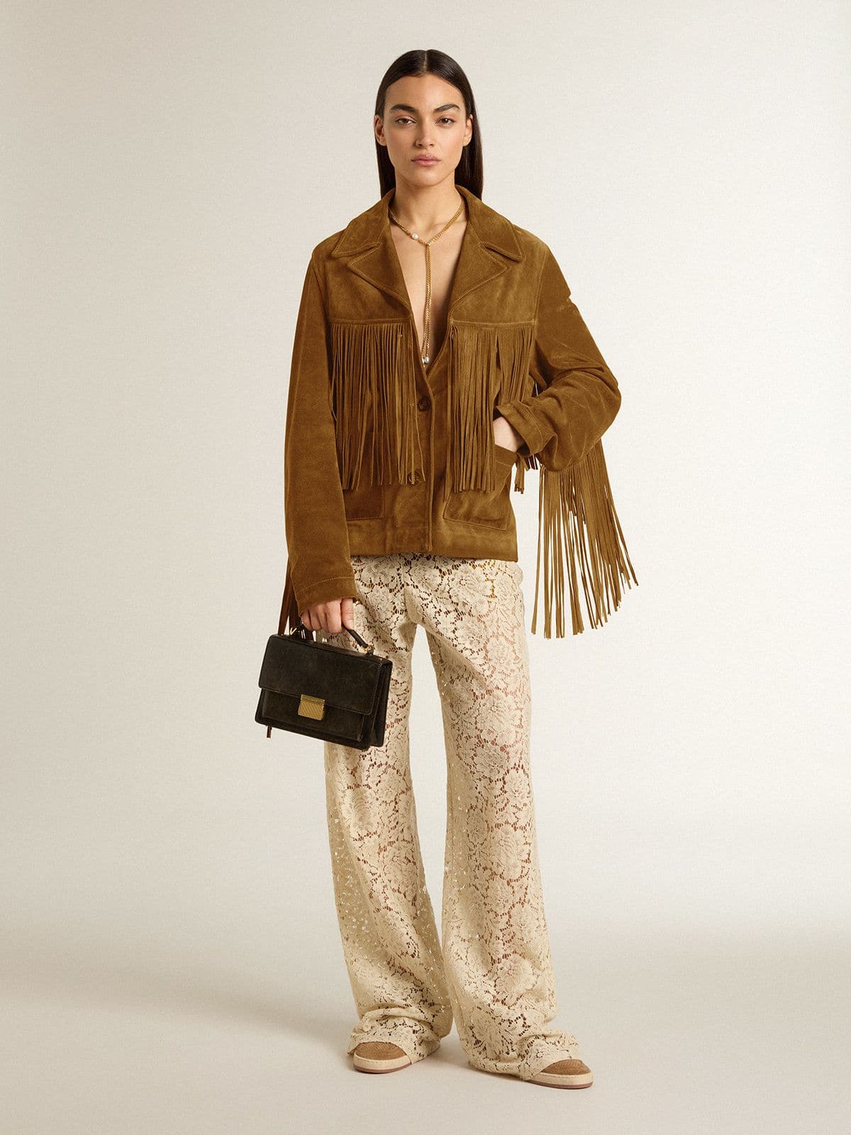 Golden Goose Women’s tobacco-colored suede jacket women with fringes