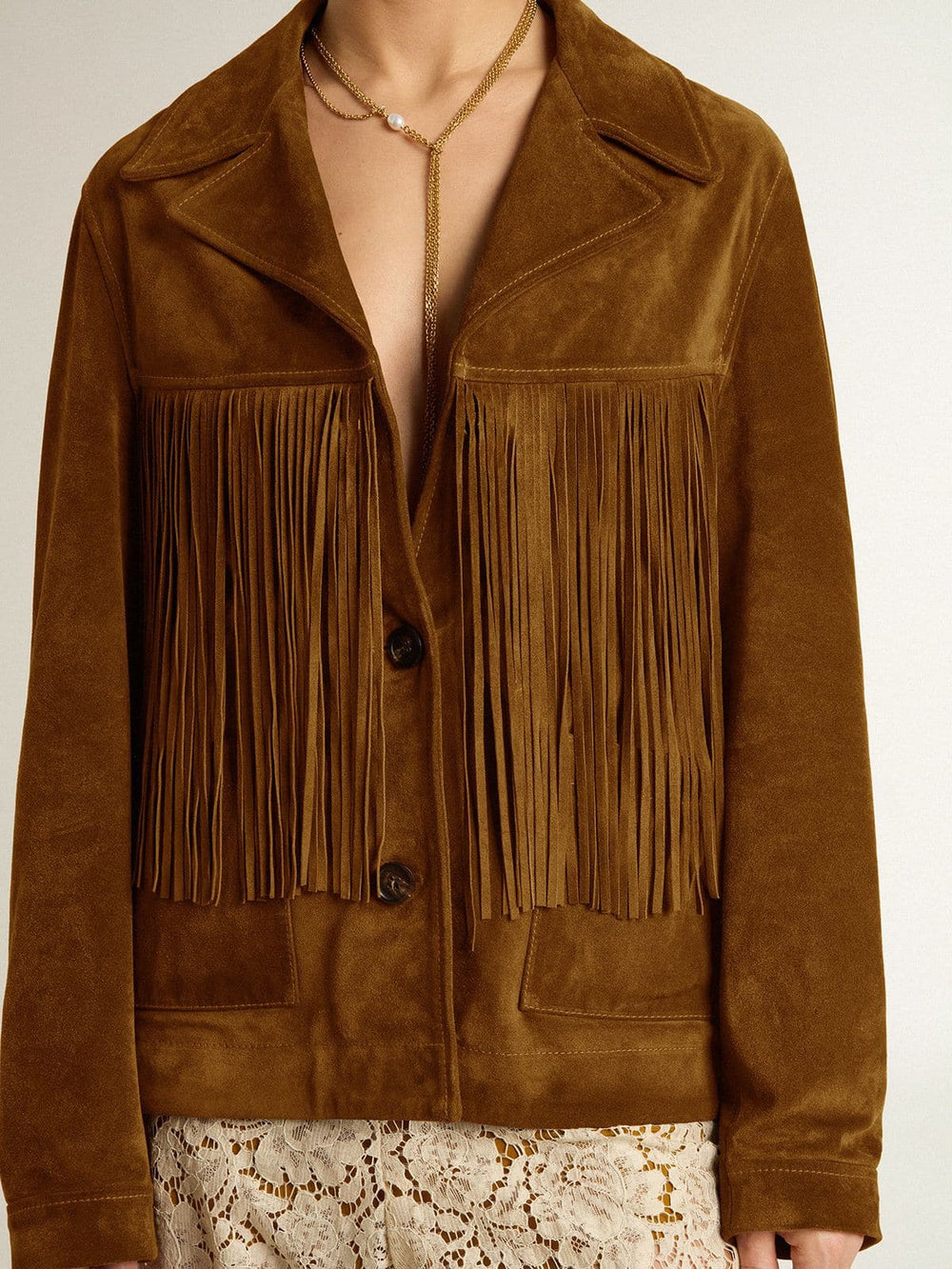 Golden Goose Women’s tobacco-colored suede jacket women with fringes