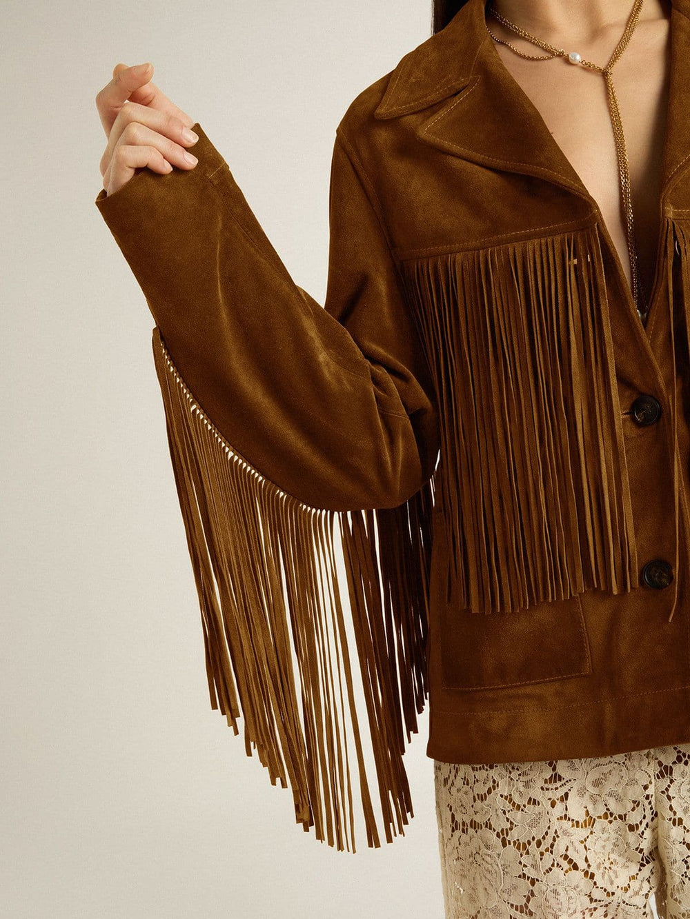Golden Goose Women’s tobacco-colored suede jacket women with fringes