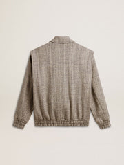 Golden Goose Women's bomber jacket in ecru brown herringbone wool