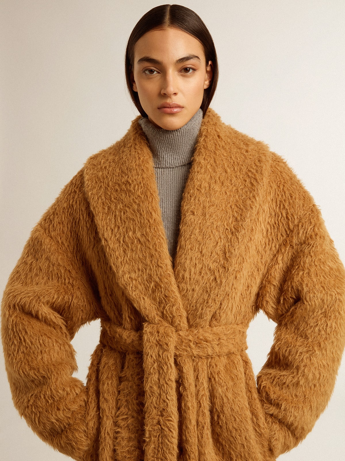 Golden Goose Women's coat with shawl collar in tobacco