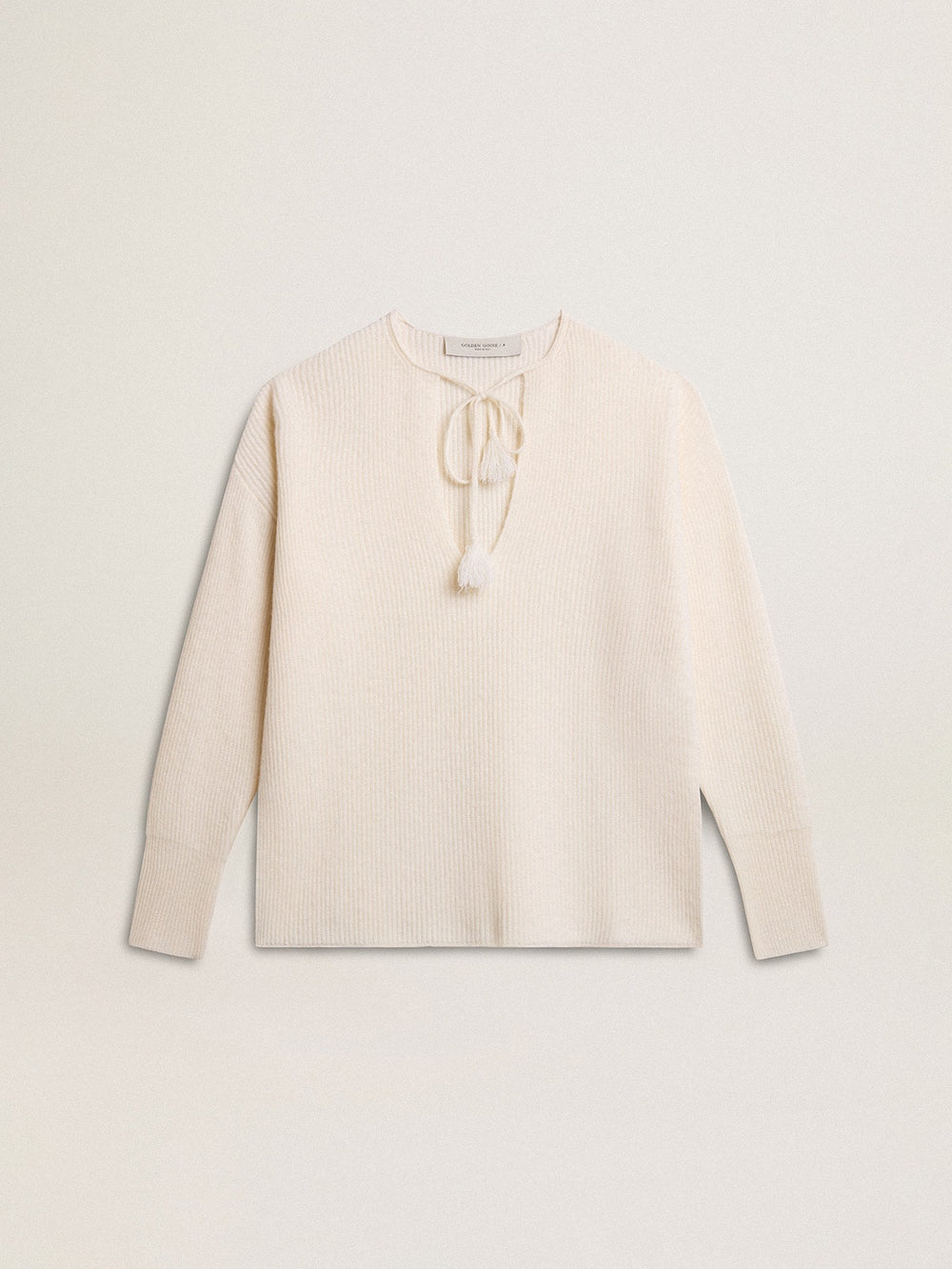 Golden Goose Ribbed wool sweater with V neck and drawstring with tassels