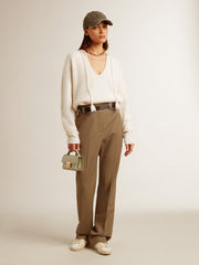 Golden Goose Ribbed wool sweater with V neck and drawstring with tassels