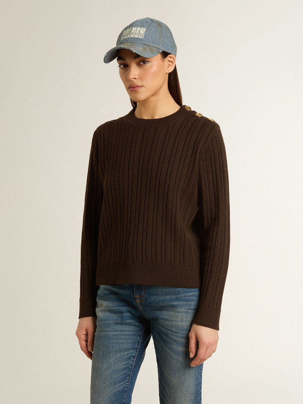 Golden Goose Women's crew-neck sweater in wool blend with gold buttons