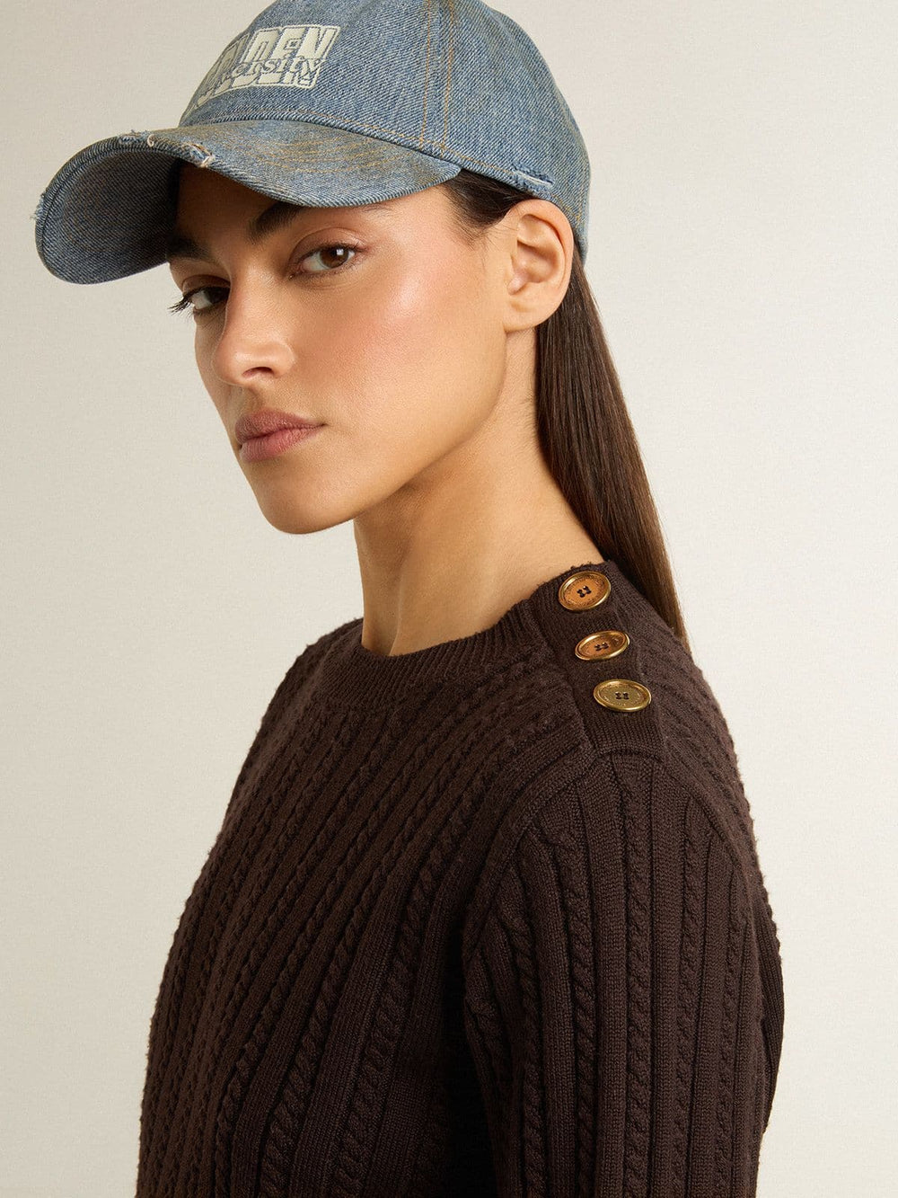 Golden Goose Women's crew-neck sweater in wool blend with gold buttons