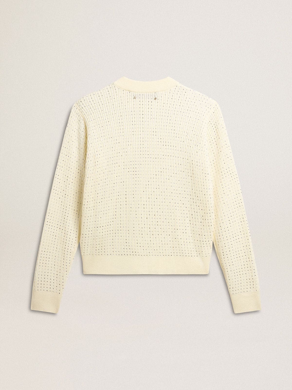 Golden Goose Women's crew-neck sweater in white merino wool with all-over crystals