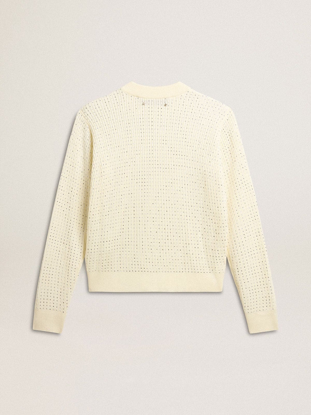 Golden Goose Women's crew-neck sweater in white merino wool with all-over crystals