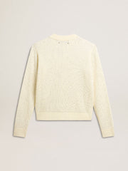 Golden Goose Women's crew-neck sweater in white merino wool with all-over crystals