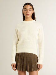 Golden Goose Women's crew-neck sweater in white merino wool with all-over crystals