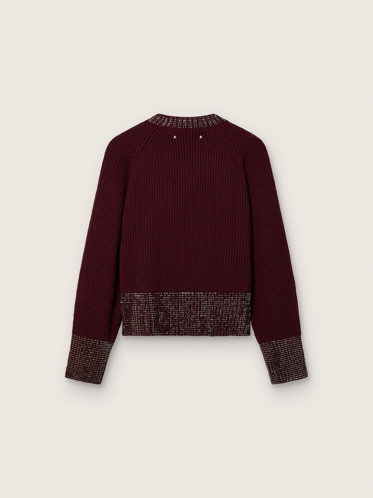 Golden Goose Women's crew-neck sweater in burgundy wool with rhinestone embroidery