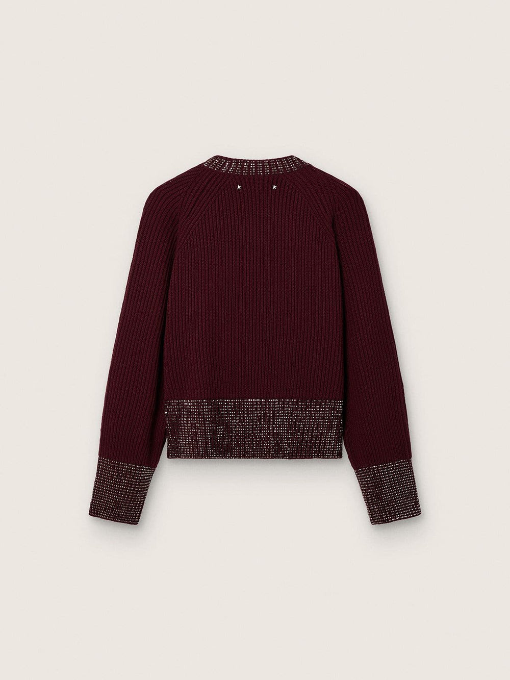 Golden Goose Women's crew-neck sweater in burgundy wool with rhinestone embroidery