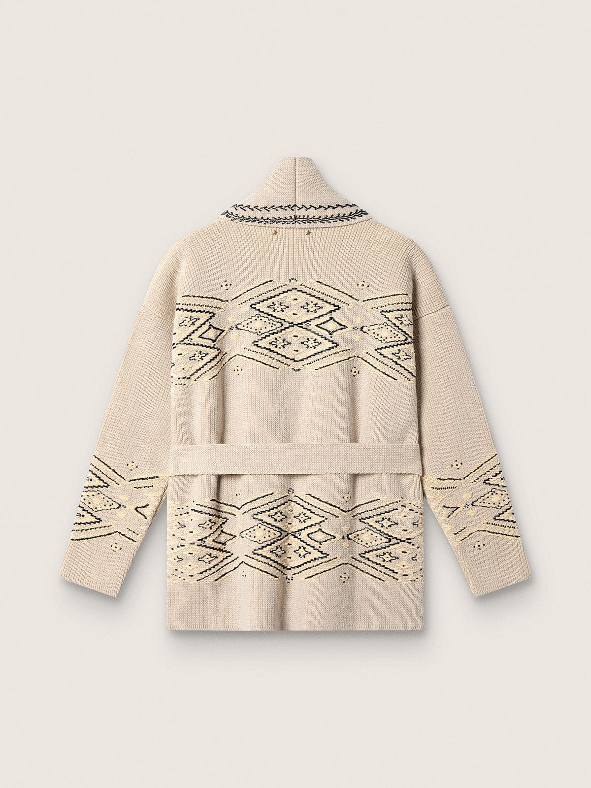 Golden Goose Women's belted cardigan in beige wool blend with contrast embroidery