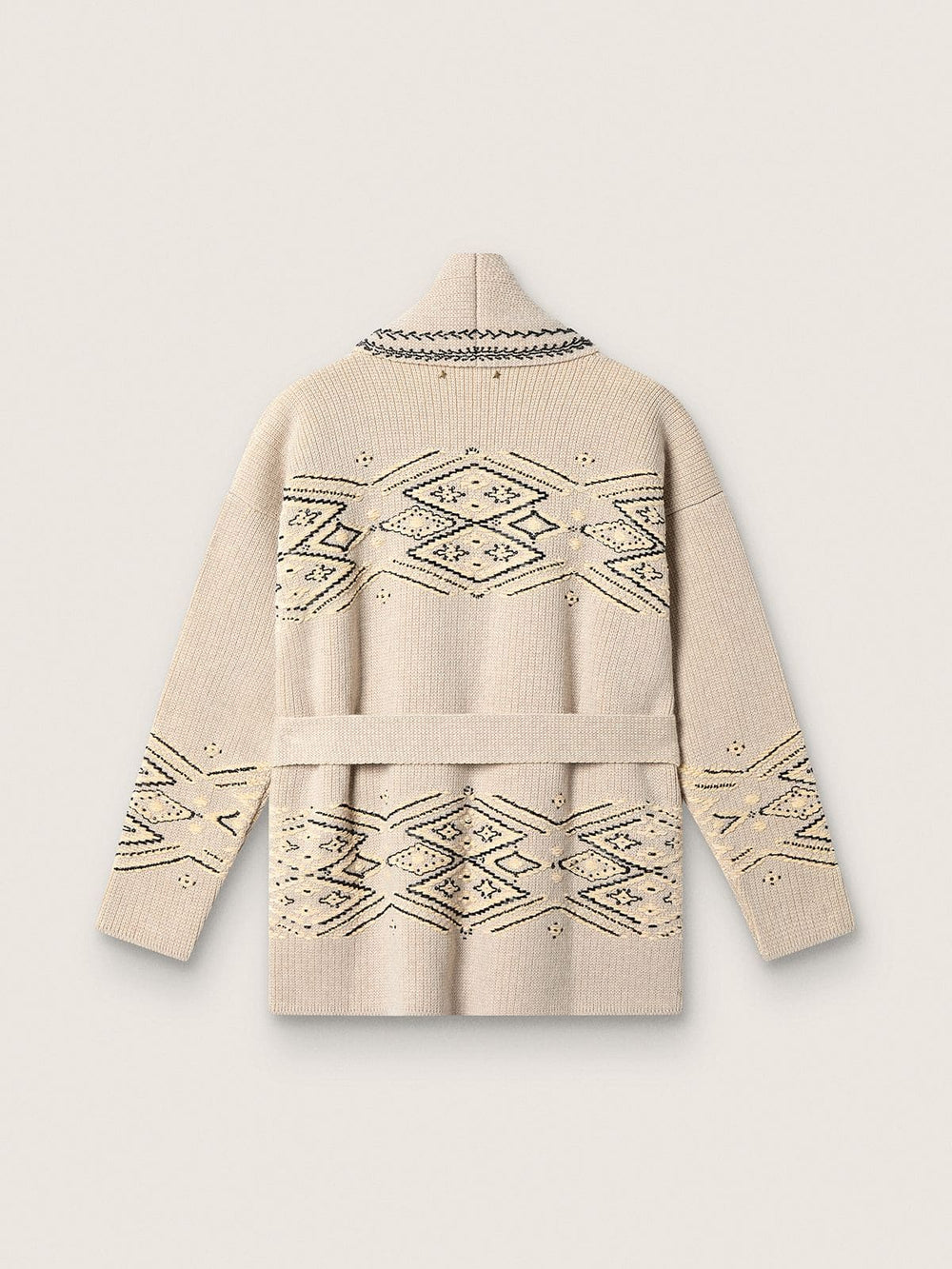 Golden Goose Women's belted cardigan in beige wool blend with contrast embroidery