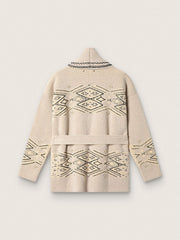 Golden Goose Women's belted cardigan in beige wool blend with contrast embroidery