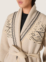 Golden Goose Women's belted cardigan in beige wool blend with contrast embroidery