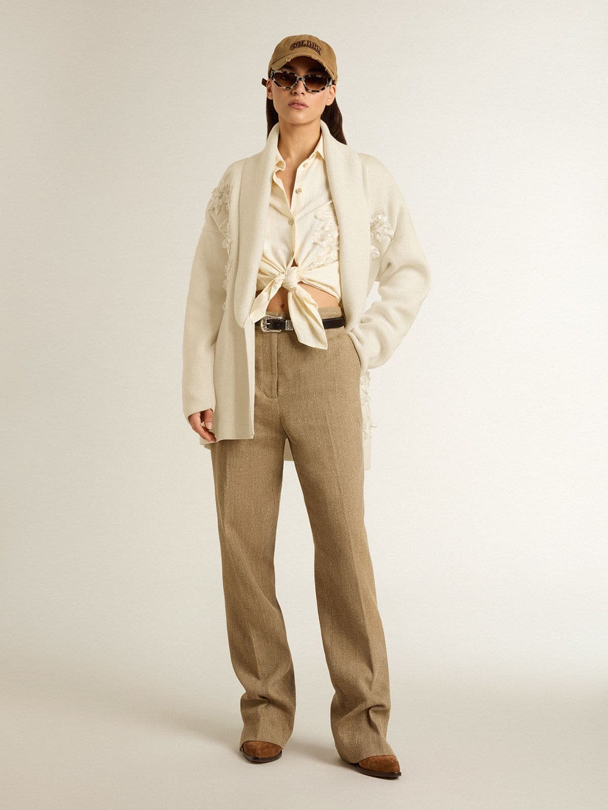 Golden Goose Women's cream-colored cotton cardigan with floral embroidery