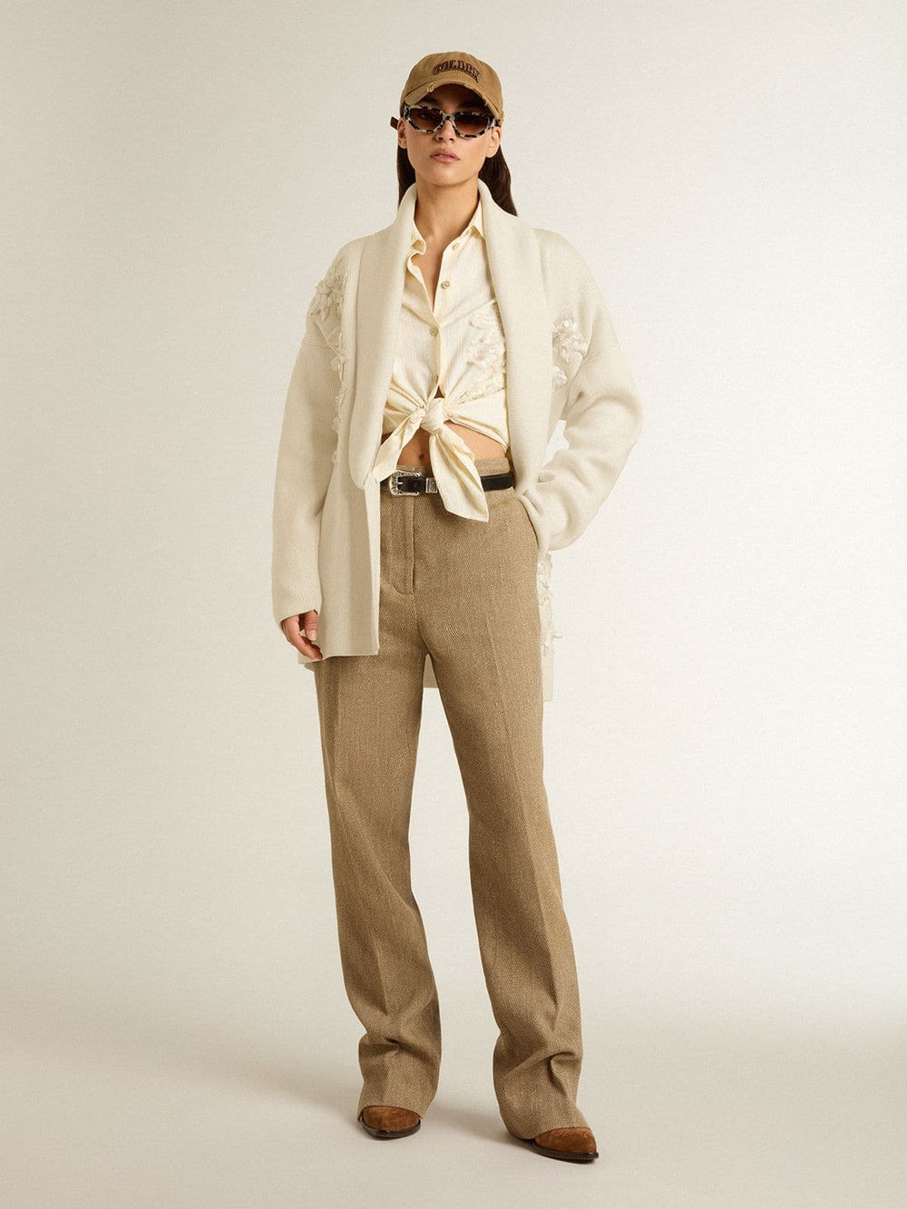 Golden Goose Women's cream-colored cotton cardigan with floral embroidery