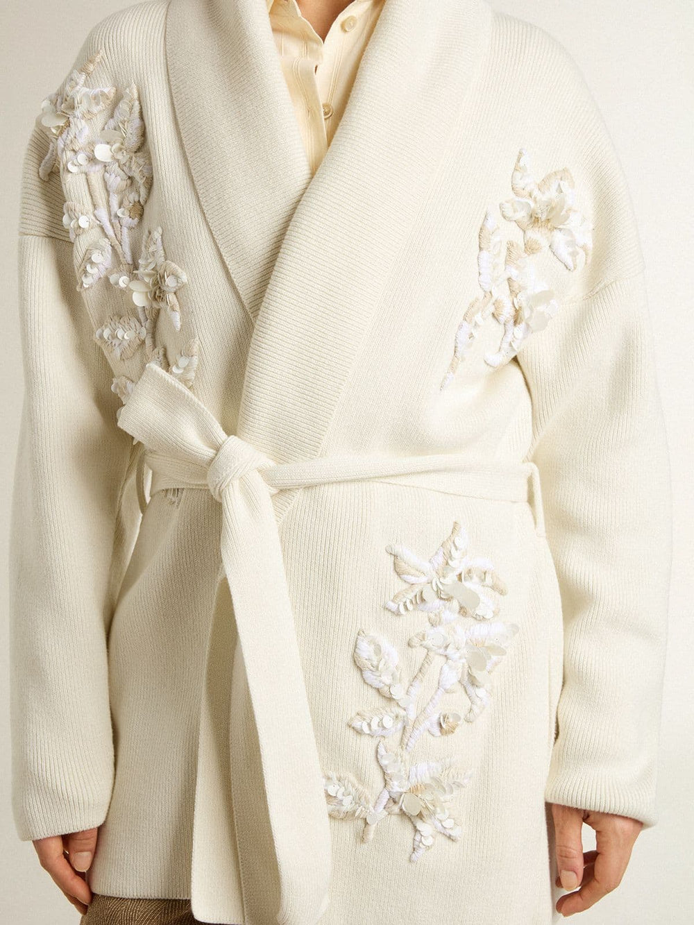 Golden Goose Women's cream-colored cotton cardigan with floral embroidery