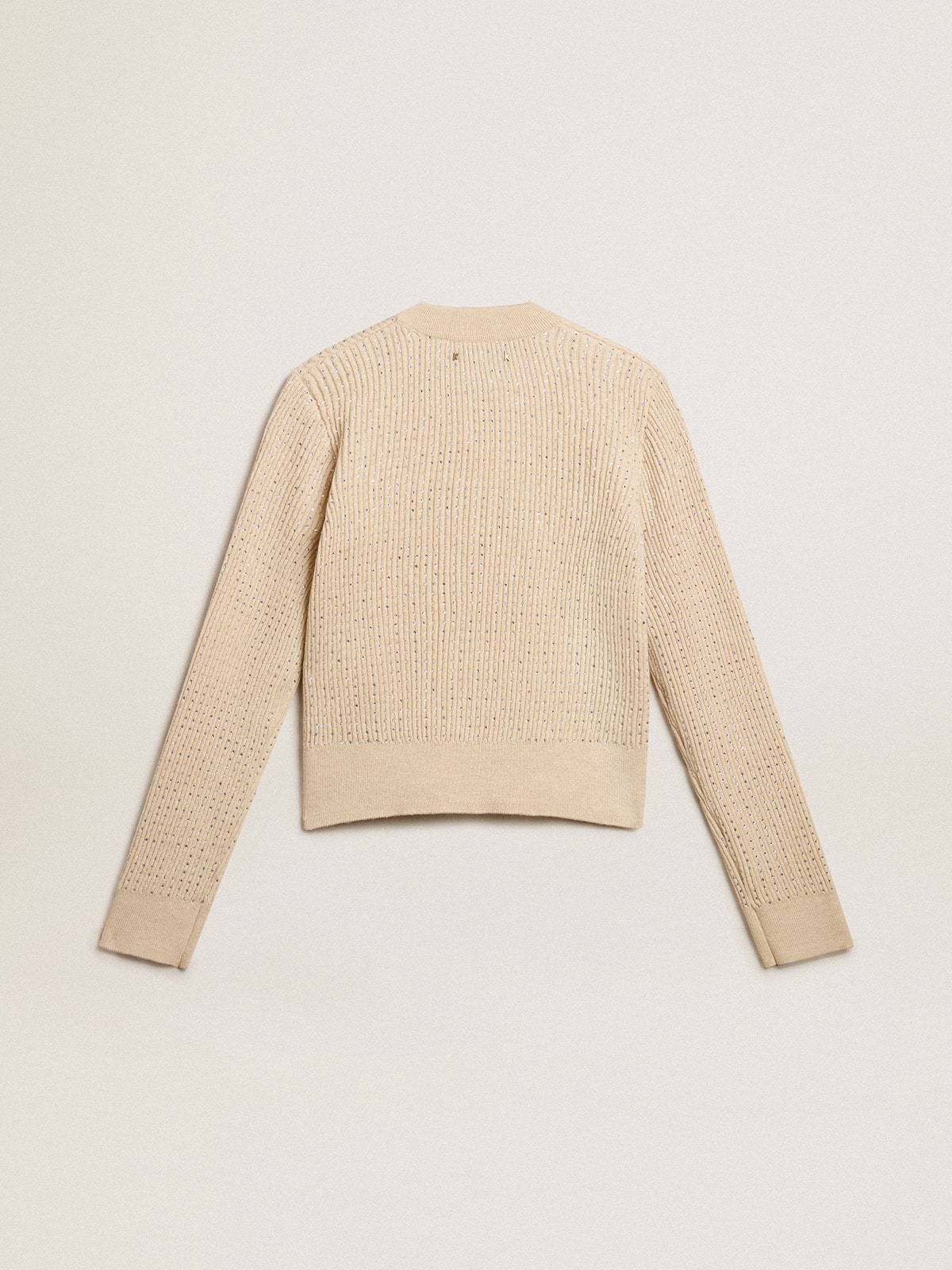 Golden Goose Cropped round-neck sweater in beige wool with all-over crystals