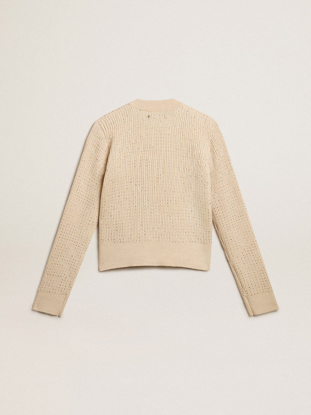 Golden Goose Cropped round-neck sweater in beige wool with all-over crystals